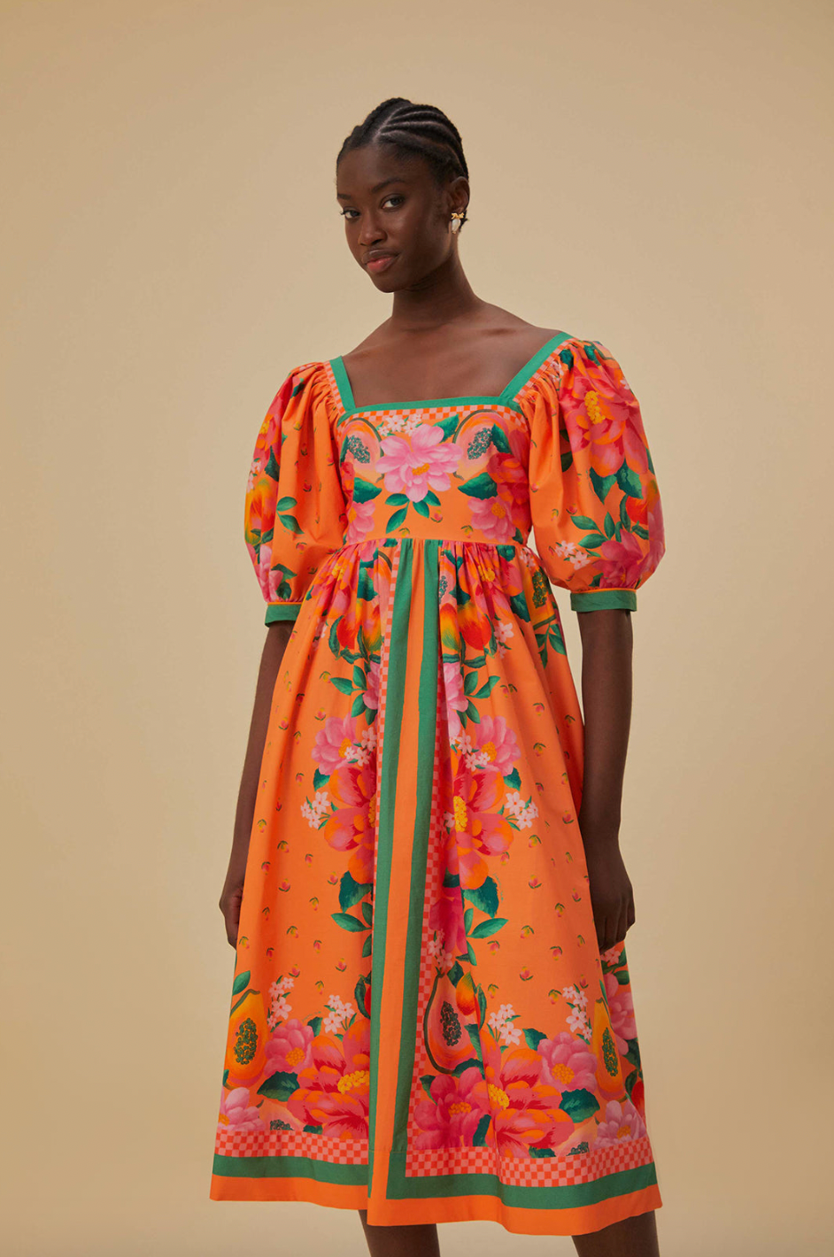 Fruit Garden Scarf Orange Midi Dress – II Brunettes